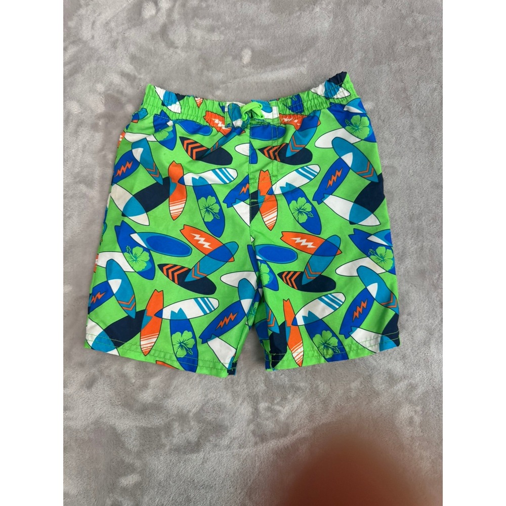 Healthtex‎ Boys 3T Swim Trunks Green Surfboard Print Elastic Waist Drawstring